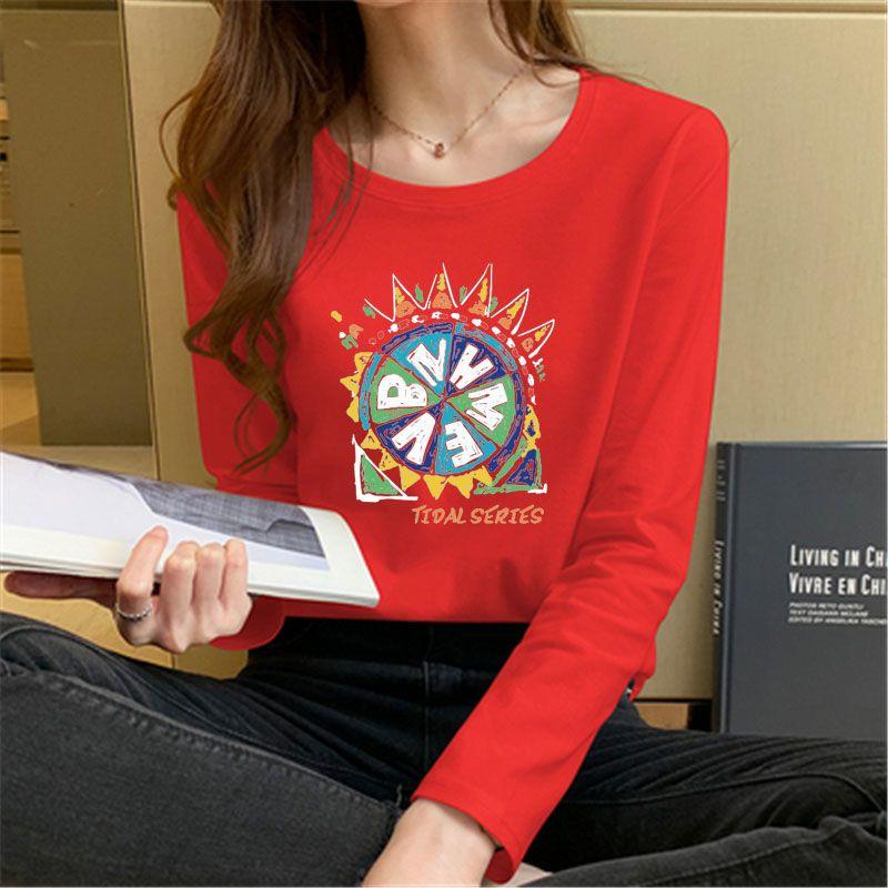 

Весенне-осенние женские пуловеры 2024 года, новые, с принтом букв, модные, свободные, минималистичные, повседневные топы с длинным рукавом S красный