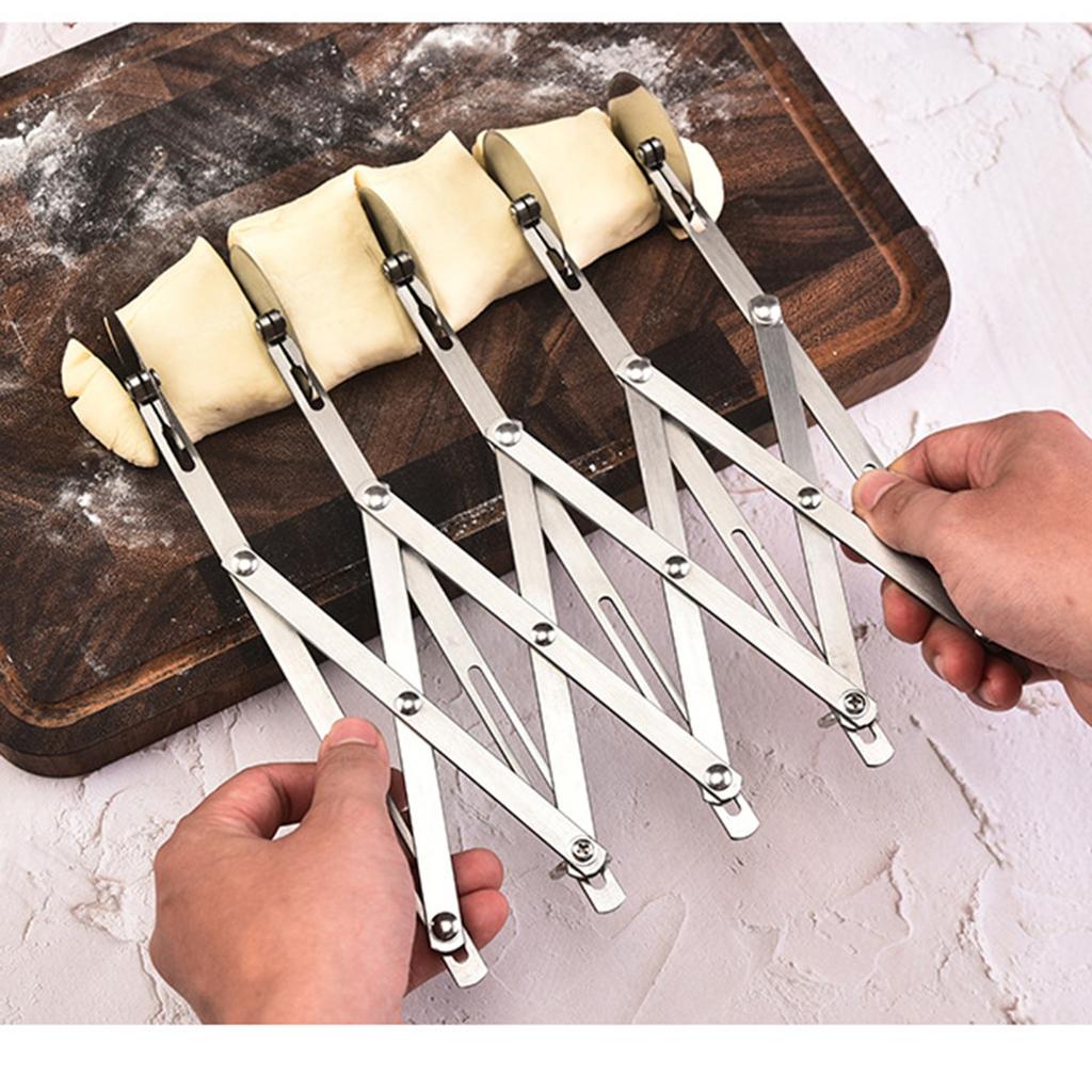 Uttrekkbar flerhjulet deigpinnskniv, rullekniv, multifunksjonell deigpinnskjæring, pizzakniv i rustfritt stål