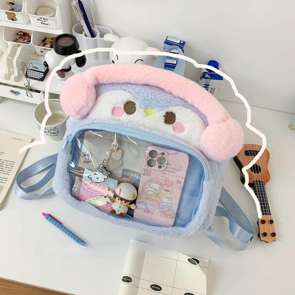Plush Headphones Penguin Backpack Outdoor Large Capacity Itabag Transparent
