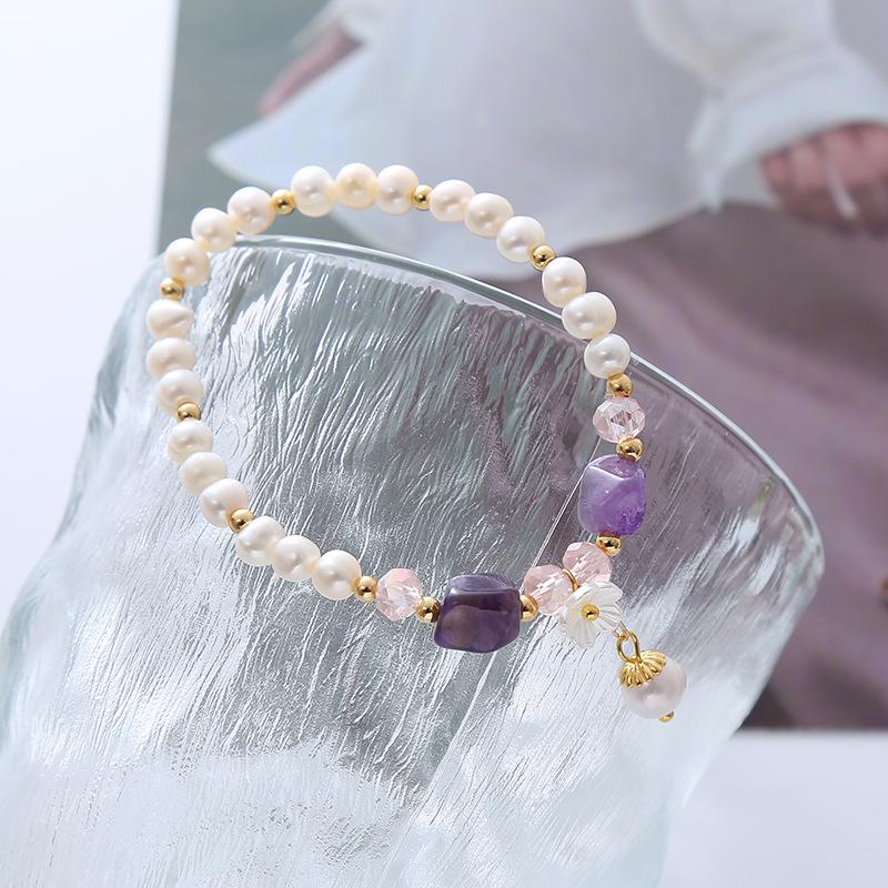 Special-shaped amethyst natural freshwater pearl bracelet Bangles Women Fashion Jewelry accessories Gift