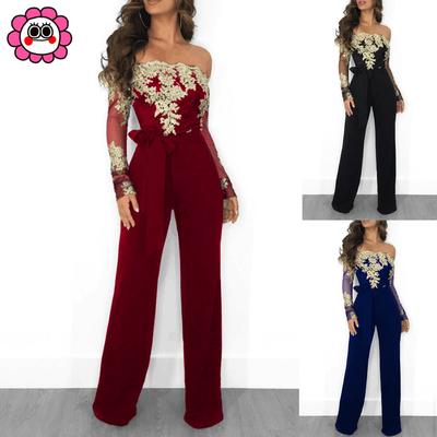 XXBlosom Womens Lace Stitching Backless Short Sleeve Wide Leg Casual Rompers Jumpsuits