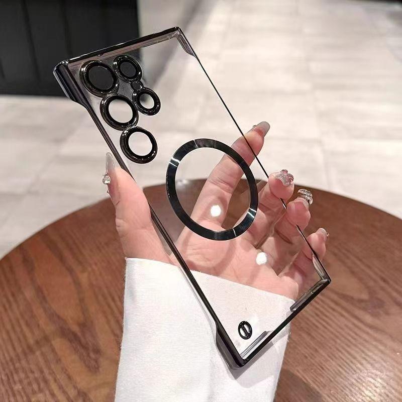 Applicable to Samsung S26Ultra mobile phone case, transparent ultra-thin electroplating magnetic suction S25 borderless hard case S24 goggle