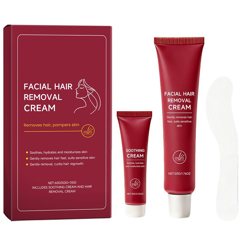 Facial Hair Removal Cream & Soothing Cream Set – Gentle for Upper Lip, Chin, Cheeks | Slows Regrowth, for Sensitive Skin, Complete Care Kit