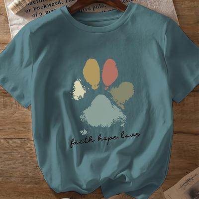Women Summer T Shirt Dog Claw Print Retro Fashion Short Sleeve Tees Casual Printed Tops