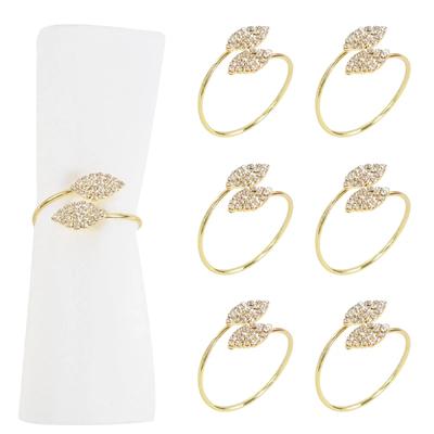 6 יחידות זהב צורת עלי זהב טבעת מחזיק מפיות מתכת ריינסטון אבזמי מפיות לחתונה משתה בית מסיבת ארוחת ערב קישוט שולחן