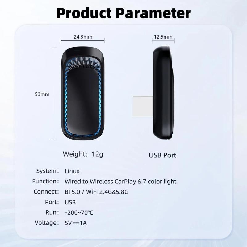 2-in-1 Wireless CarPlay Car Adapter, USB Car Converter, Plug and Play, Compatible with Wired Apple CarPlay Car Systems