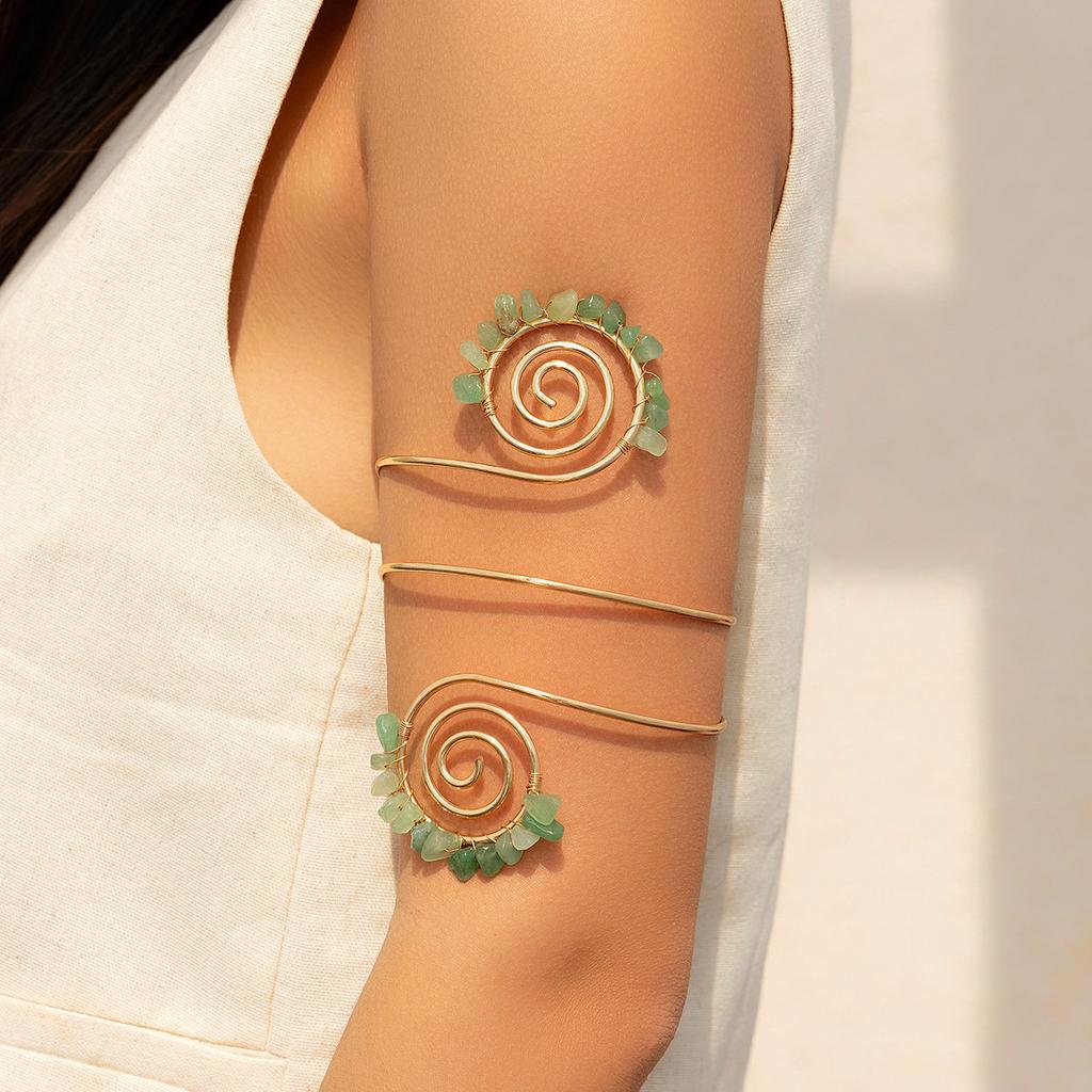 African Tribal Style Gravel Arm Chain Arm Ring Beaded Spiral Line Bracelet Jewelry Retro Open Arm Bracelet