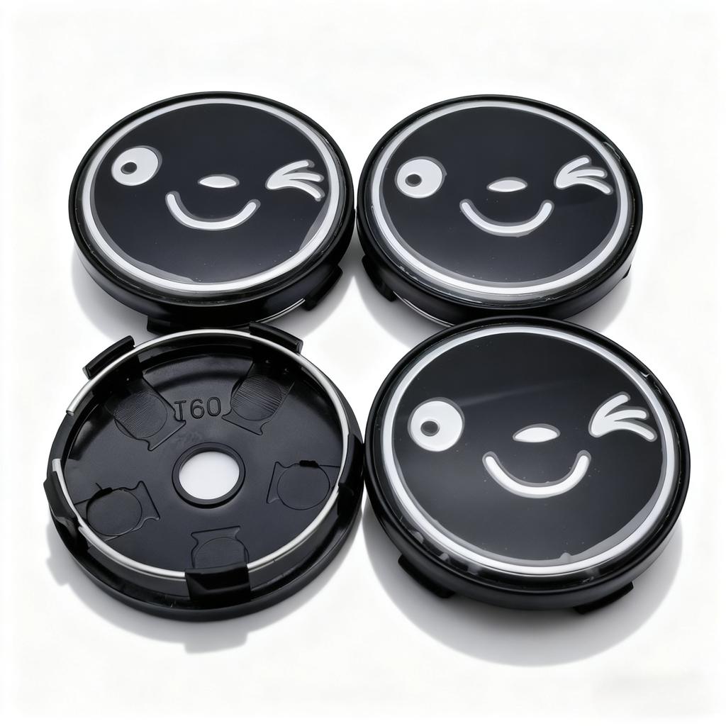 4pcs Smiling Face Logo Emblem Car Wheel Center Caps 60MM 56MM Wheels Hub Cap Smile Badge Rim Hubcaps Cover Replace Accessories