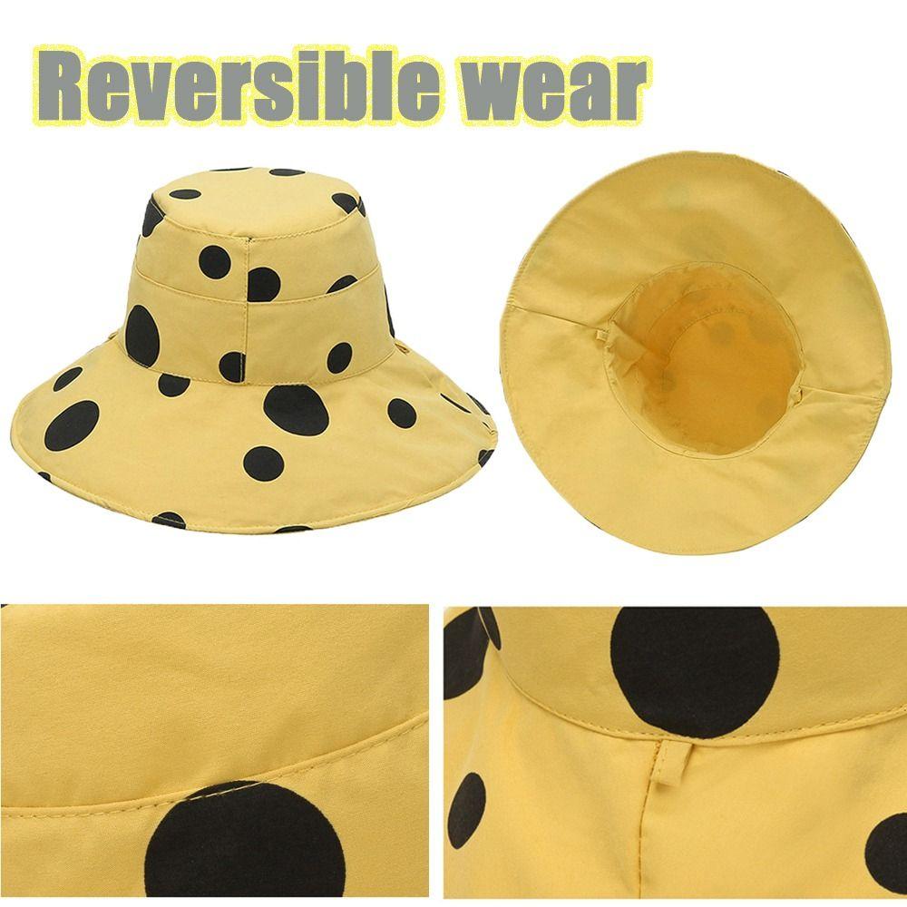 

Adjustable Polka Dots Wide Brim Foldable Reversible Sunscreen Hat Sun Hats Beach Hat Fisherman Cap