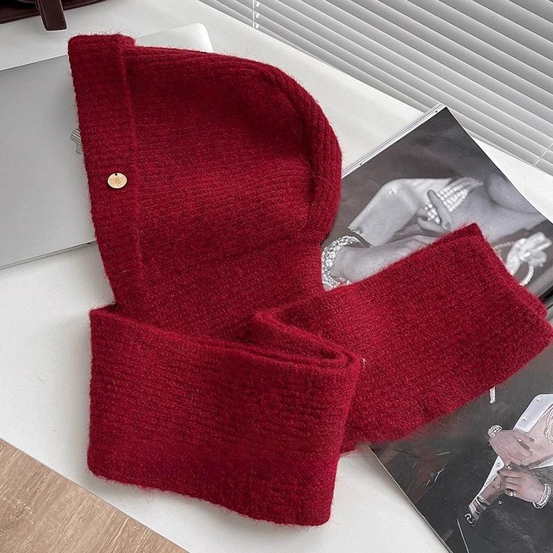 Winter Hat Scarf For Women Knitted Hooded Caps Outdoor Warm One-Piece Neck Collar Beanies Hats For Girls