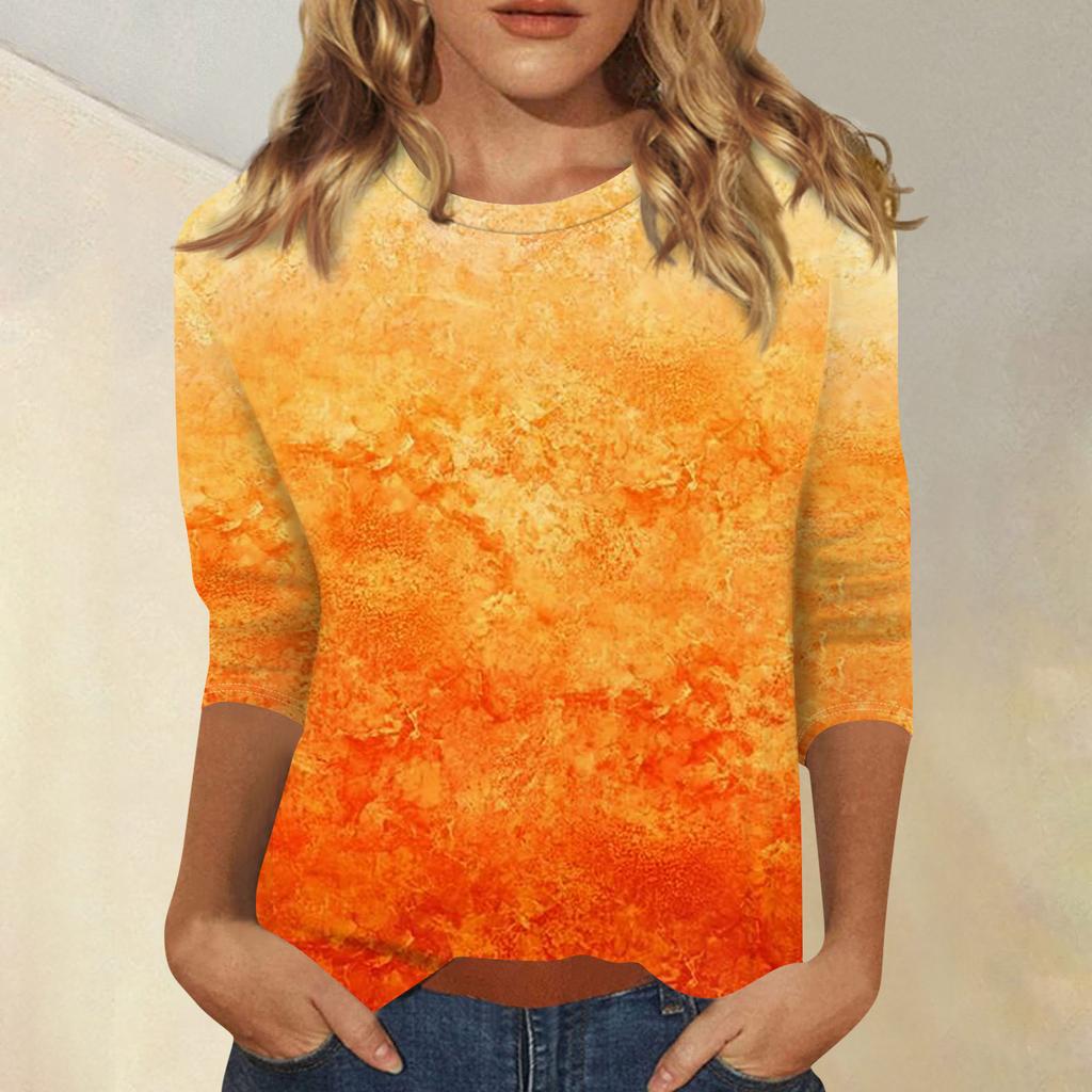 Women's Loose Casual Floral Print Round Neck Three-quarter Sleeves