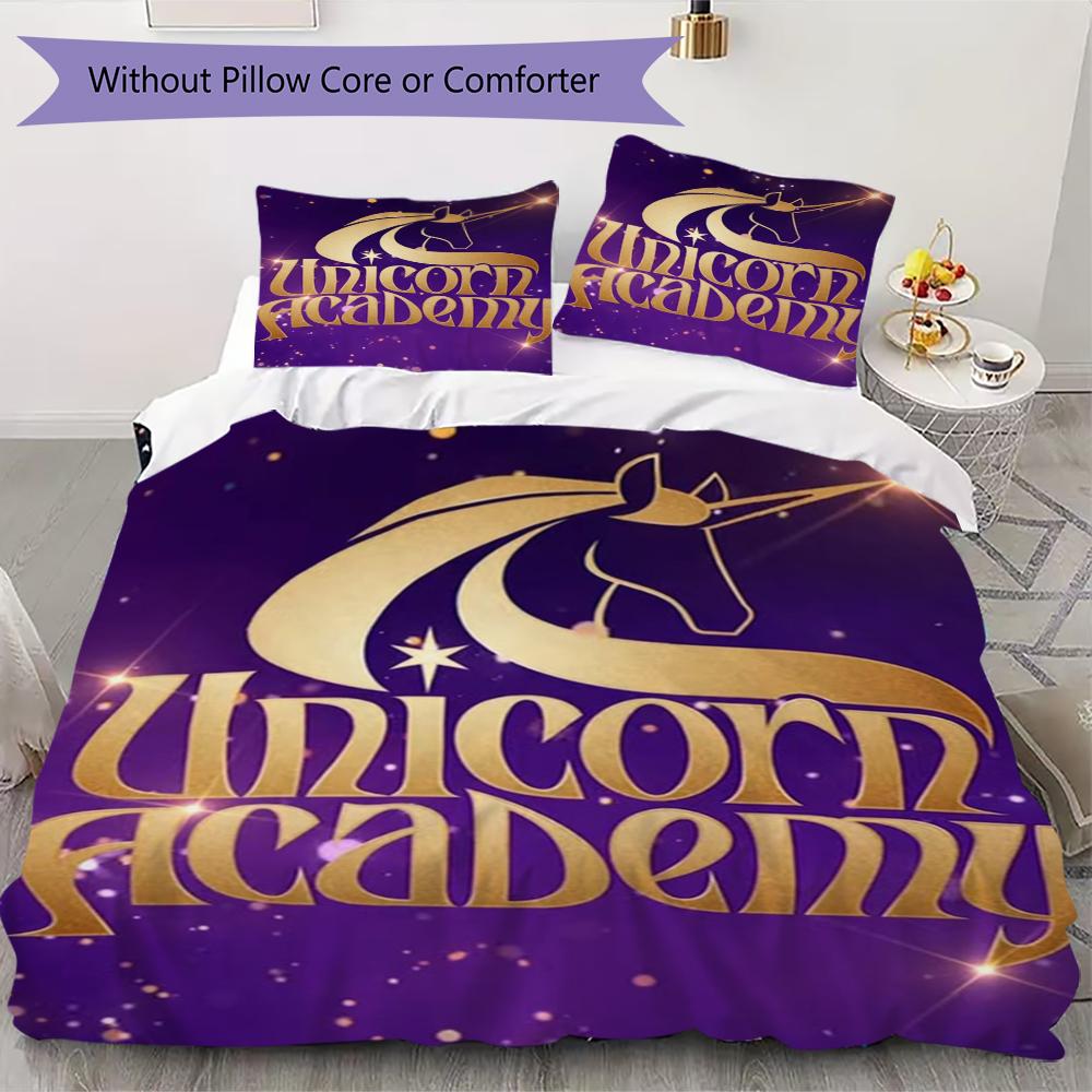 Unicorn Academy Pattern Bedding Uilt Set Uilt Cover Pillowcase Home Decoration Birthday Gift (1 * Duvet Cover + 2 * Pillowcase Without Core)95
