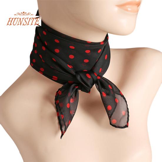 

Женский шарф с точечным принтом, подходящий по цвету, тонкий дышащий легкий шарф для украшения шеи, шифоновый женский квадратный шарф с шеей, аксессуар для одежды красный черный