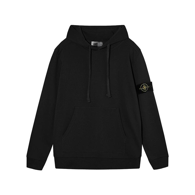 STON Basic Solid Color Compass Patch Fleece Hoodie Long Sleeve Pullover Sweatshirt for Men Women