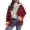 Women's Sherpa Plaid Shacket Long Sleeve Fleece Lined Jacket Oversized Warm Zip Up Hooded Coat Winter Outerwear