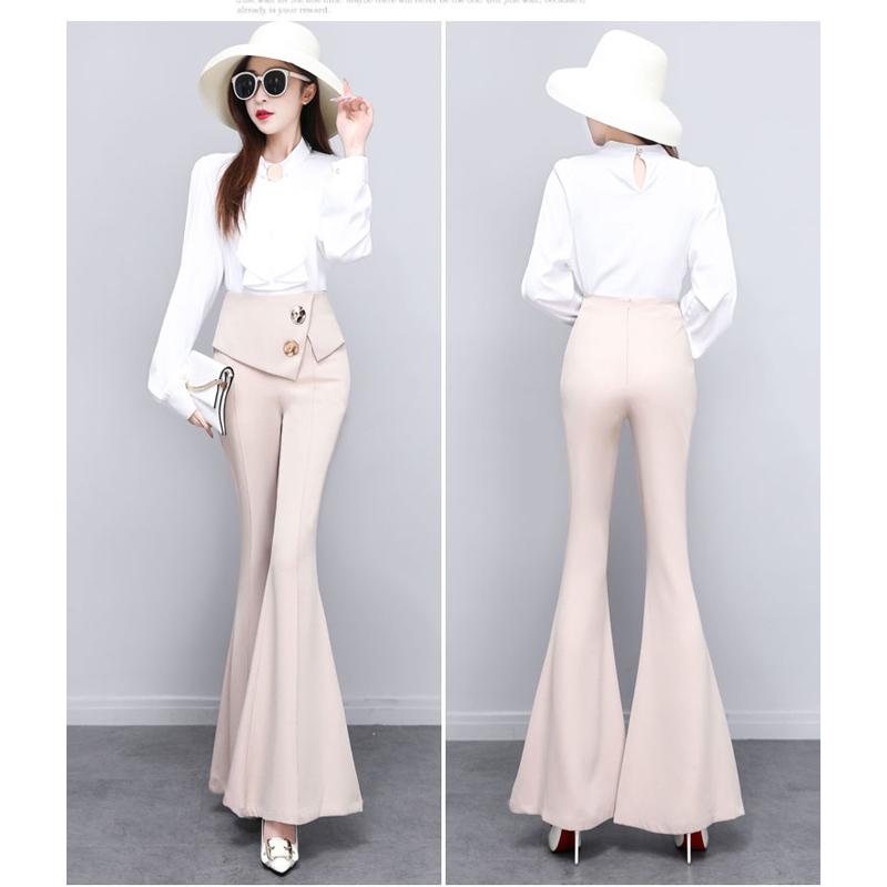 Harajuku Summer OL Office High Waist Women's Wide Leg Capris Long Pants for Women Skinny Flare Pants Woman Trousers Black