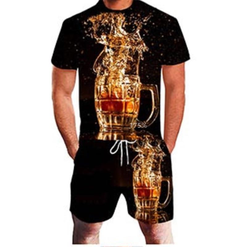 Beer 3D Print Tracksuit Summer Men's Short Sleeve T-shirt Sets Fashion Streetwear T Shirts Shorts 2 Piece Sportswear