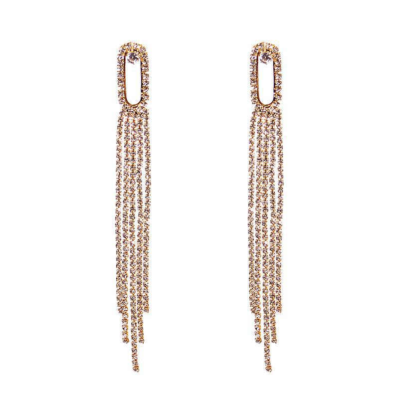 S925 Silver Needle Full Diamond Long Tassel Earrings - European & American Fashion, Exaggerated Celebrity Style Dangle Earrings for Women