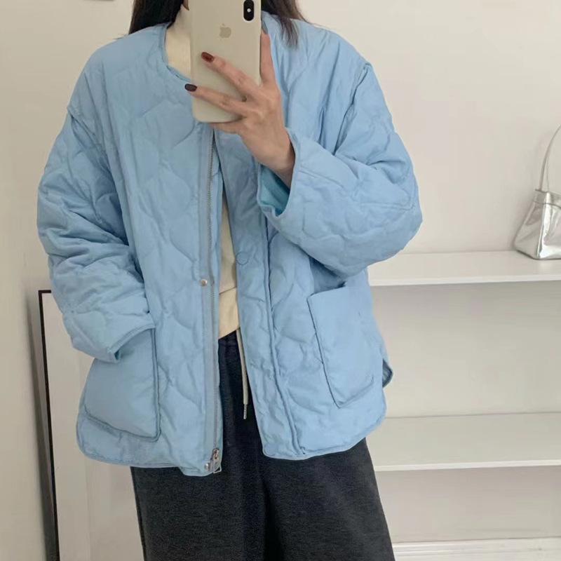 Short Rhombus Down Jacket Women's 2024 Winter New Fashionable Big Pocket Warm Small White Duck Down Jacket Trendy