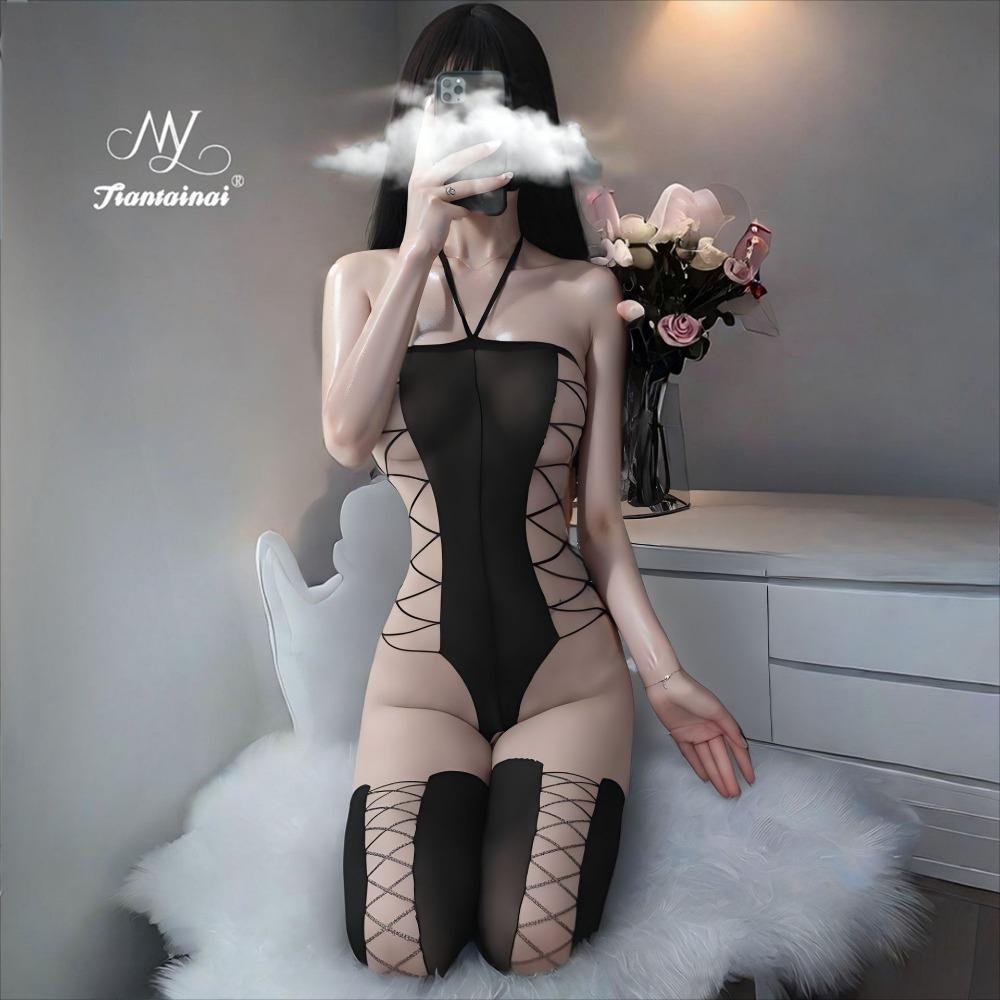 Sexy Underwear Sexy Stockings Onesie Uniform Temptation Open Jacquard Neck Free Onesie Stockings Suit Women