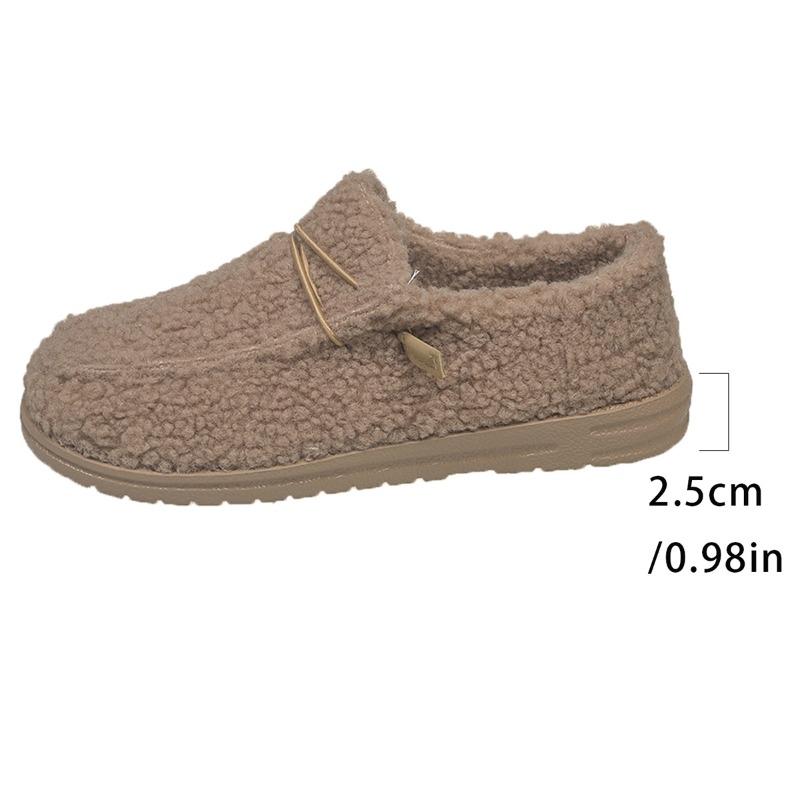 Plus - Size Women's 2025 New - Style Korean - Style Fleece - Lined Fuzzy Sheepskin - Lined Driving Moccasins for Winter - Outdoor Wear, Flat - Soled