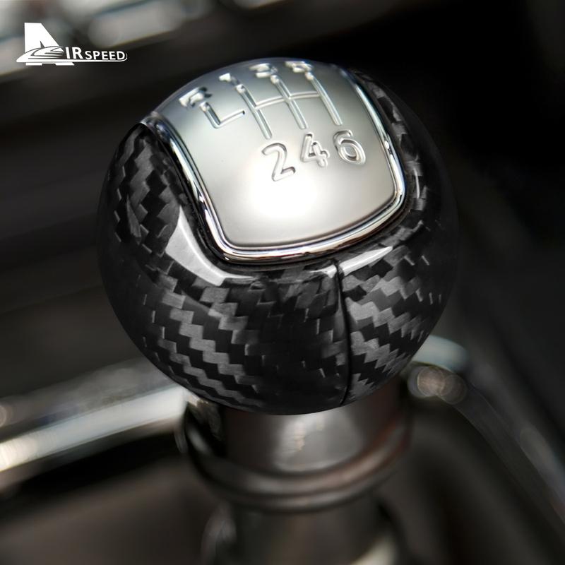 KUIC Gear Shift Knob Trim Cover For Ford Mustang 2015- Real Carbon Fiber Car Interior Trim Accessories