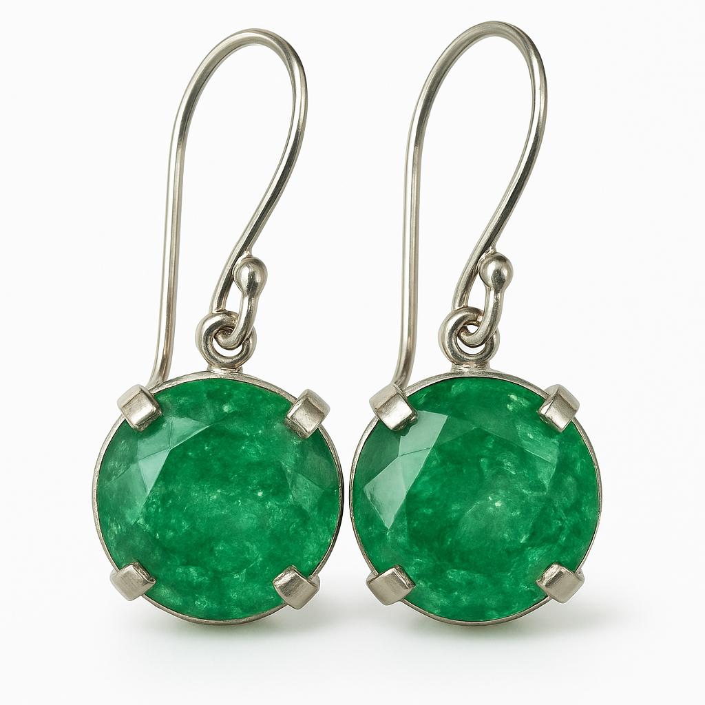 Round Shape Emerald Gemstone Earrings Natural 62 Ct Certified 925Sterling Silver AI-138-NS