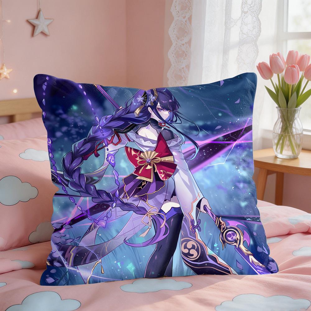 Raiden Shogun Genshin Impact Cushion Cover Square Short Plush Pillow Case Living Room Sofa Home Decor Funda X