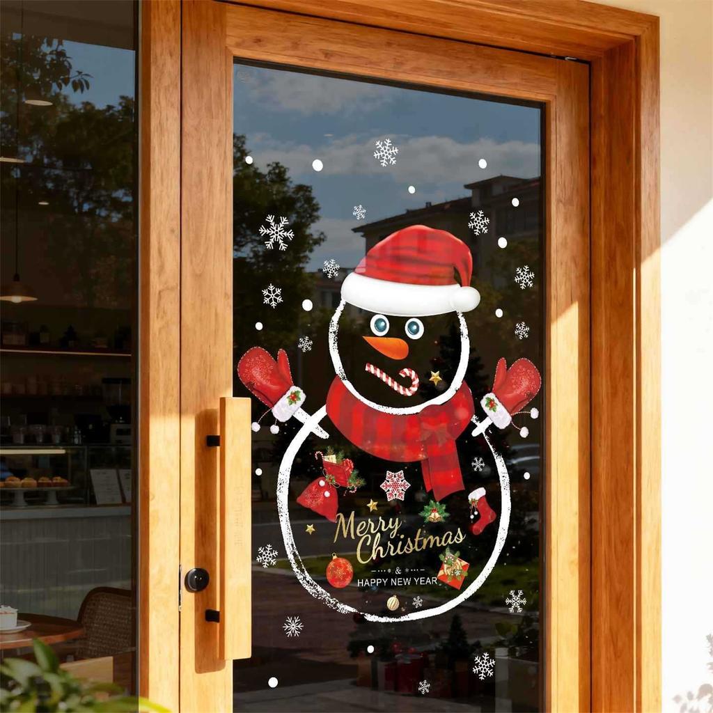 Weihnachtsdekorative Glasaufkleber, Schneemann Weihnachtsbaum Transparente Fensteraufkleber, Dekorative Atmosphäre Szenenaufbau