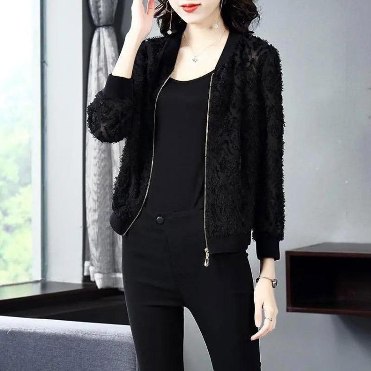 Women Black Long Sleeved V Neck Zipper Cardigan Loose Thin Casual Coat Jacket M чёрный