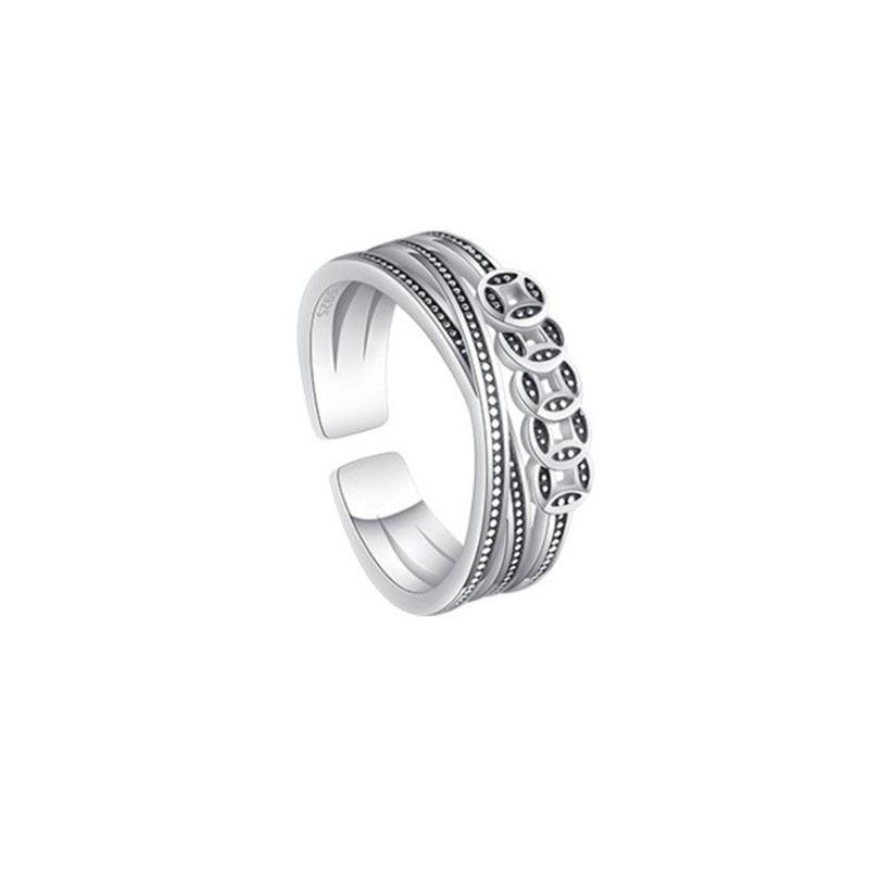 Bague Prospérité pour Femme Beixi Bijoux en Argent: Pièce d'argent S925 Rétro Design Ouvert