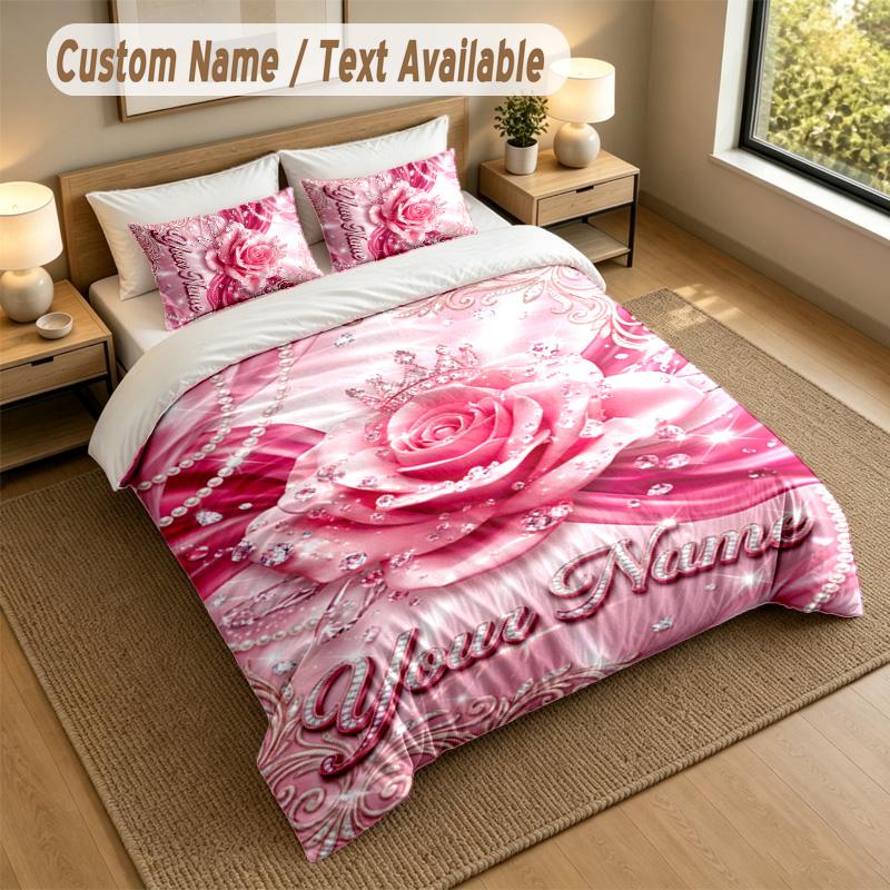 Floral Garden Theme Personalized 3Pcs Bedding Set Custom Text & Name 1 Sheet 2 Pillowcases Household Bedding 1pc