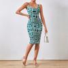 European and American spring and summer new retro slim pattern sleeveless temperament elegant dress