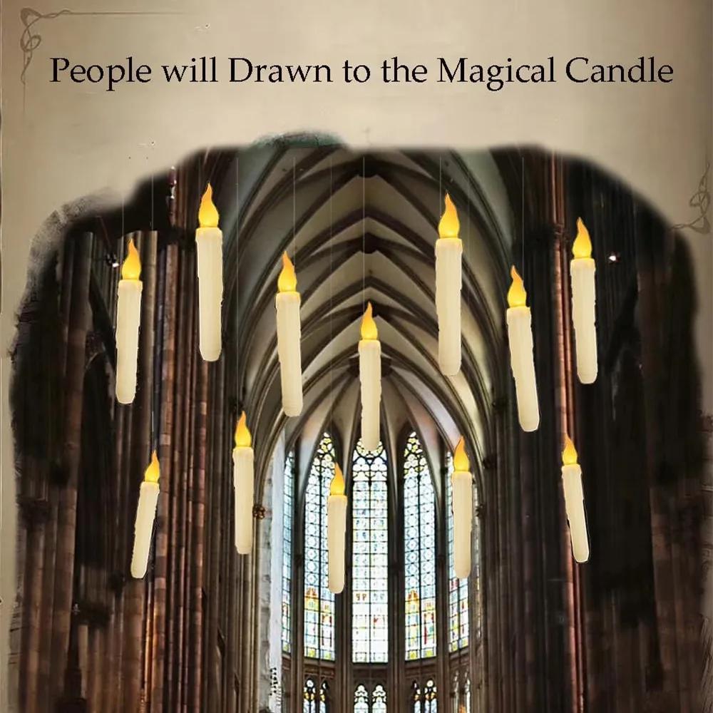 12/24Pcs Floating Taper Candles with Remote Control Flickering LED Electronic Candle Sticks for Halloween Christmas Party Decor