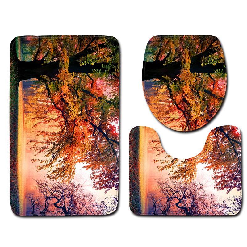 3D Landscape Bathroom Toilet Three-Piece Floor Mat Door Mat Bathroom Carpet