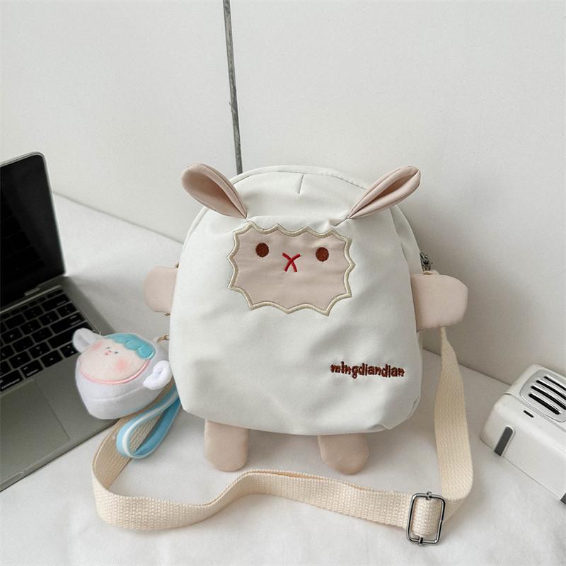 Sheep Cartoon Canvas Crossbody Bag For Teens Soft Material Daily Outfit Shoulder