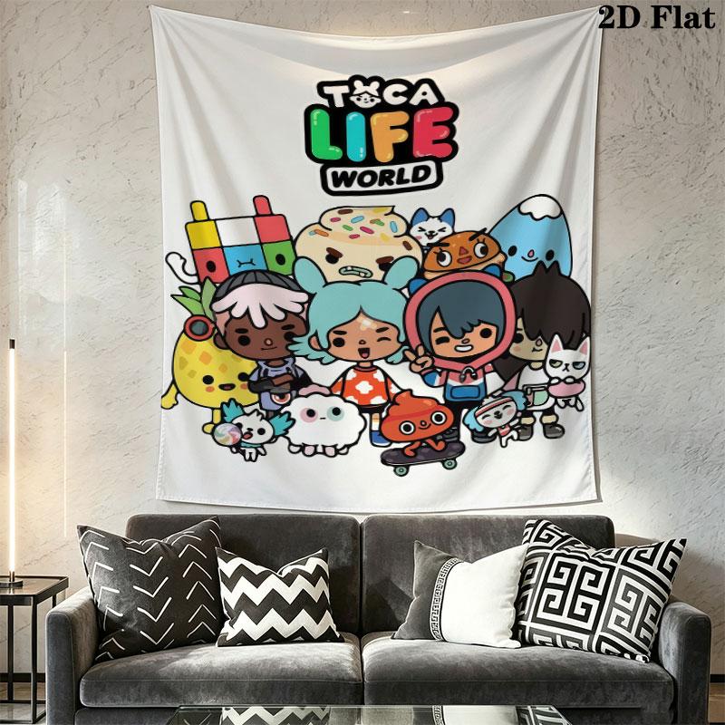 Toca Life World Wall Hanging Printed Fabric Blanket Decorative Tapestries for Bedroom Living Room Home Decor