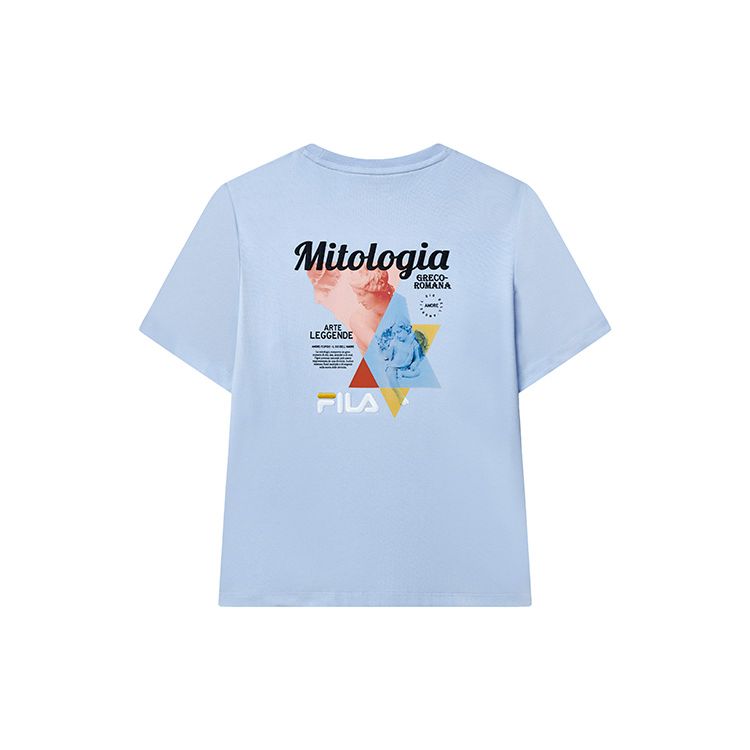 Fila Loose Letter Character Statue Print Casual Breathable Short Sleeve T-Shirt Women Tops Star-Purple F11W238102FVT