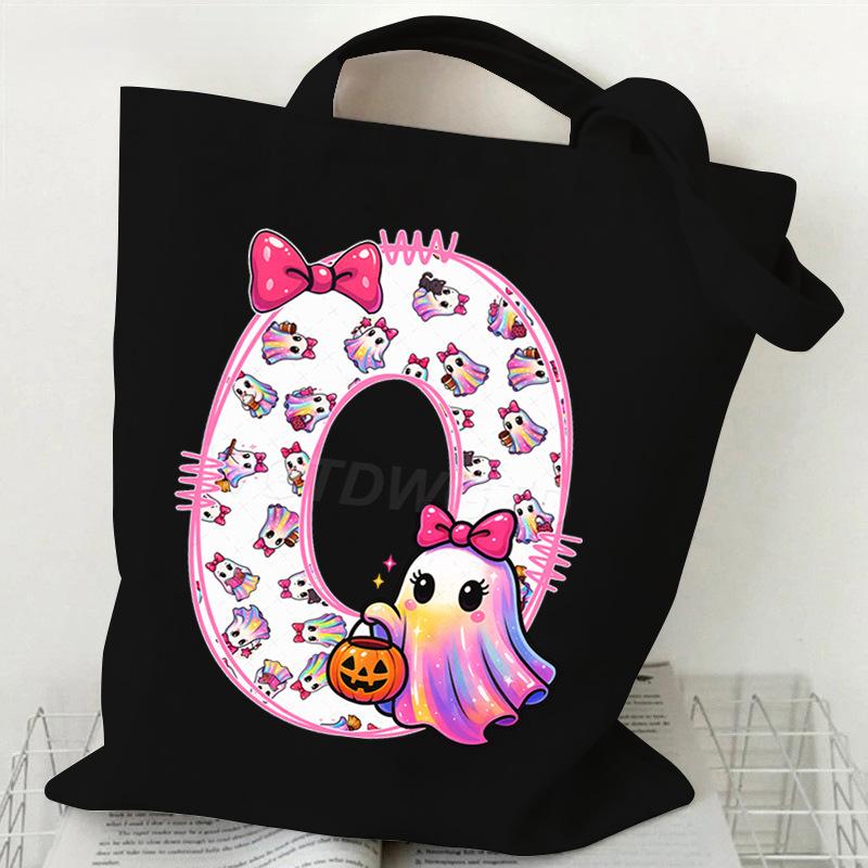 Halloween personalized print student canvas bag tutoring bag 26 letters fashion shoulder bag women large capacity