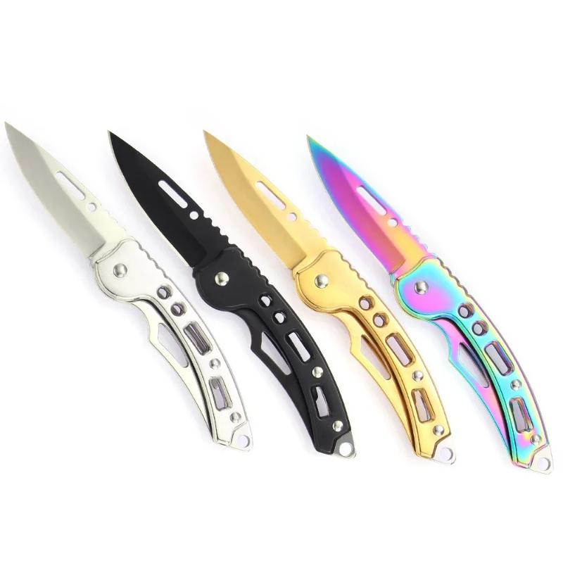Portable and foldable multifunctional stainless steel with keychain, fruit cutting tools, outdoor mini knives, camping equipment