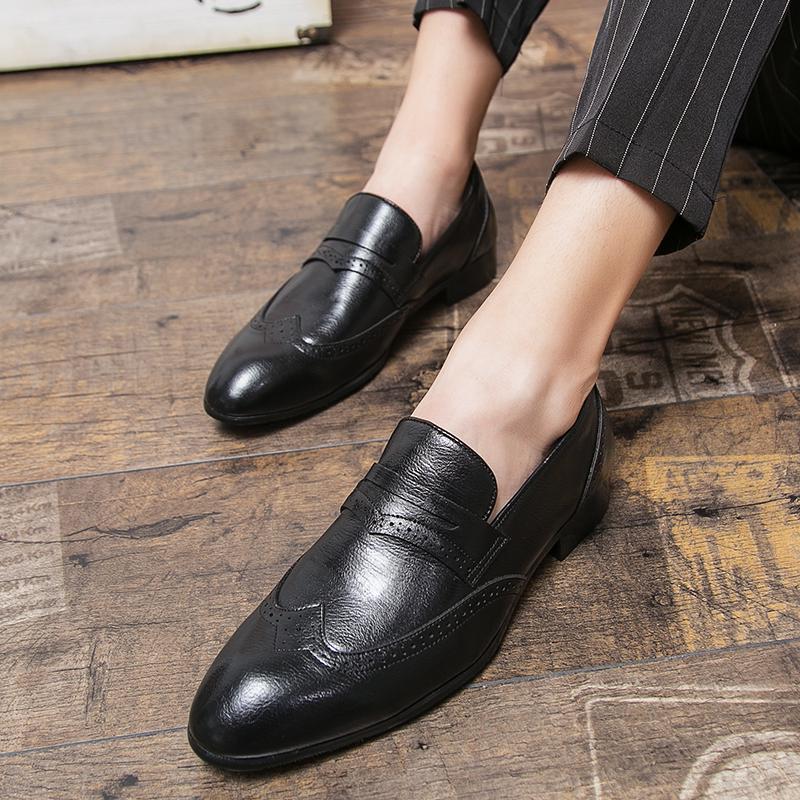 Casual Men Shoes Outdoor Oxford Dress Social Shoesbrogue  Thick Sole Black Brown Leather Loafers Slip-on Wedding Party Shoes Men