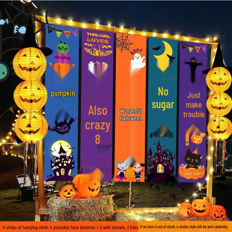 Halloween Förskola Bar Utomhusdekor: Hängande pumlykta & Fotorekvisita-prydnader