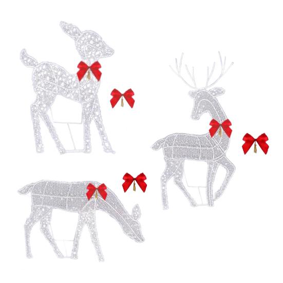 Christmas Light Up Reindeer Decoration Outdoor Lighted Deer Family with Bow 2D Waterproof Metal Reindeer for Yard Patio Lawn Garden Party Decor