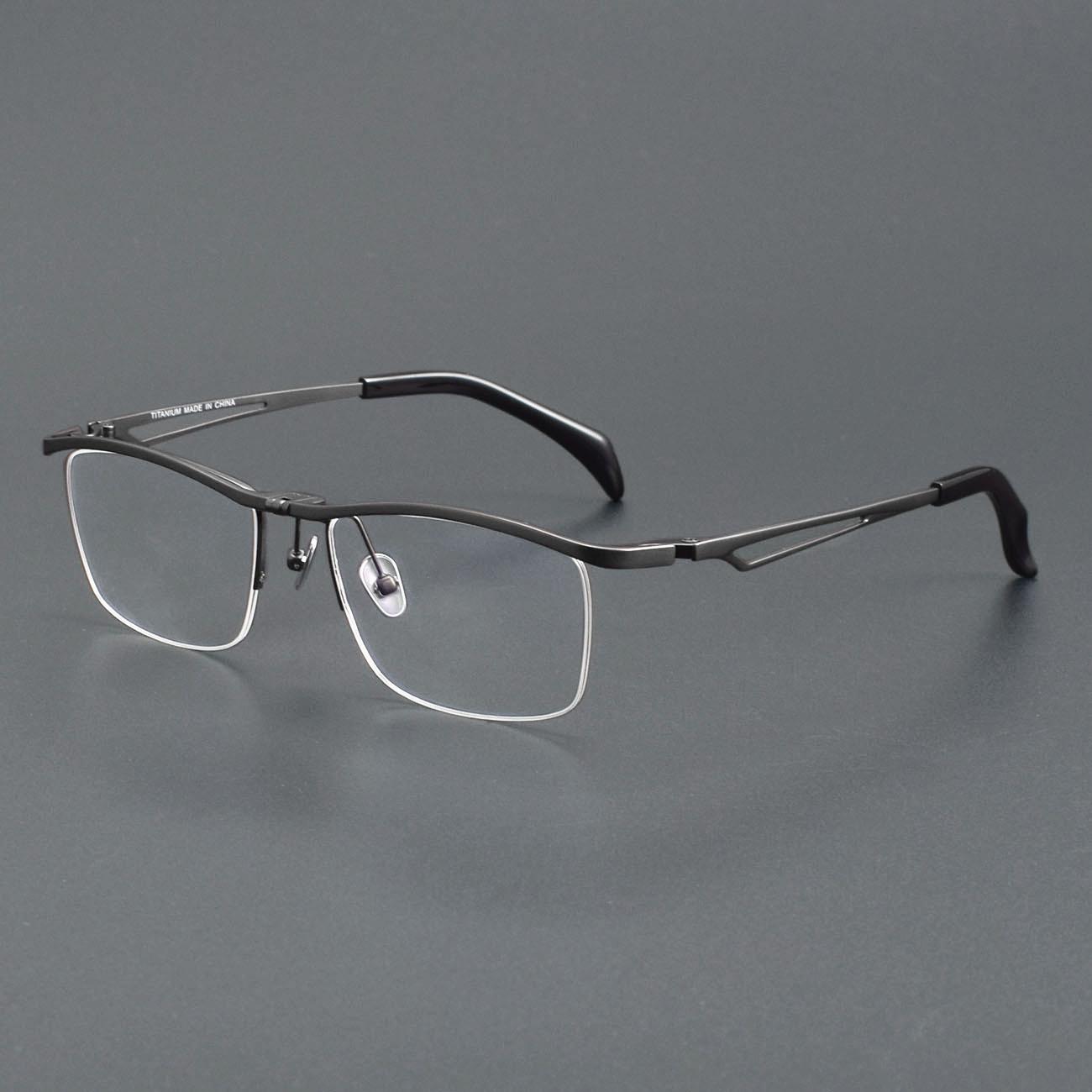 

Классические титановые откидные очки в квадратной полуоправе для крупного лица, стиль 11489