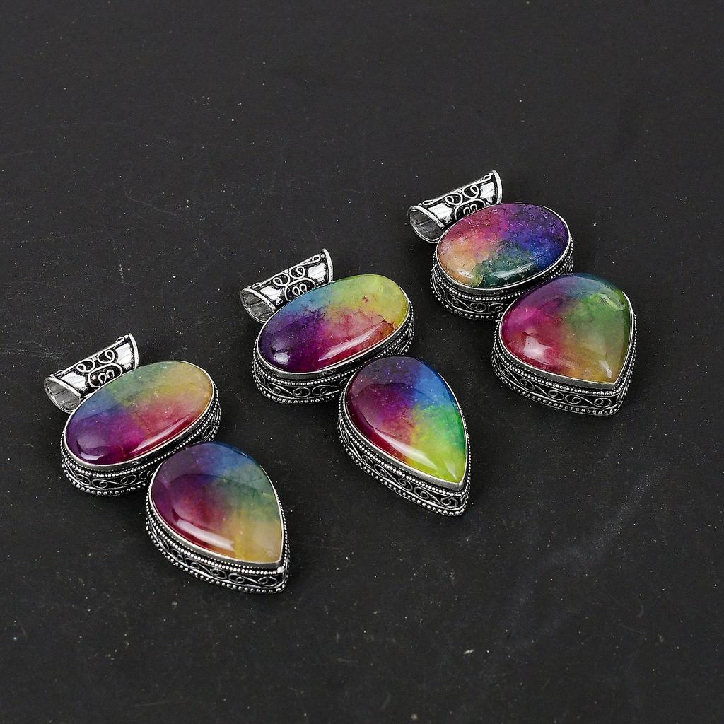 Rainbow Solar Quartz Gemstone Handmade 925 Sterling Silver Pendant Natural Gemstone Fix Loop Pendant Double Rainbow Solar Quartz Pendant