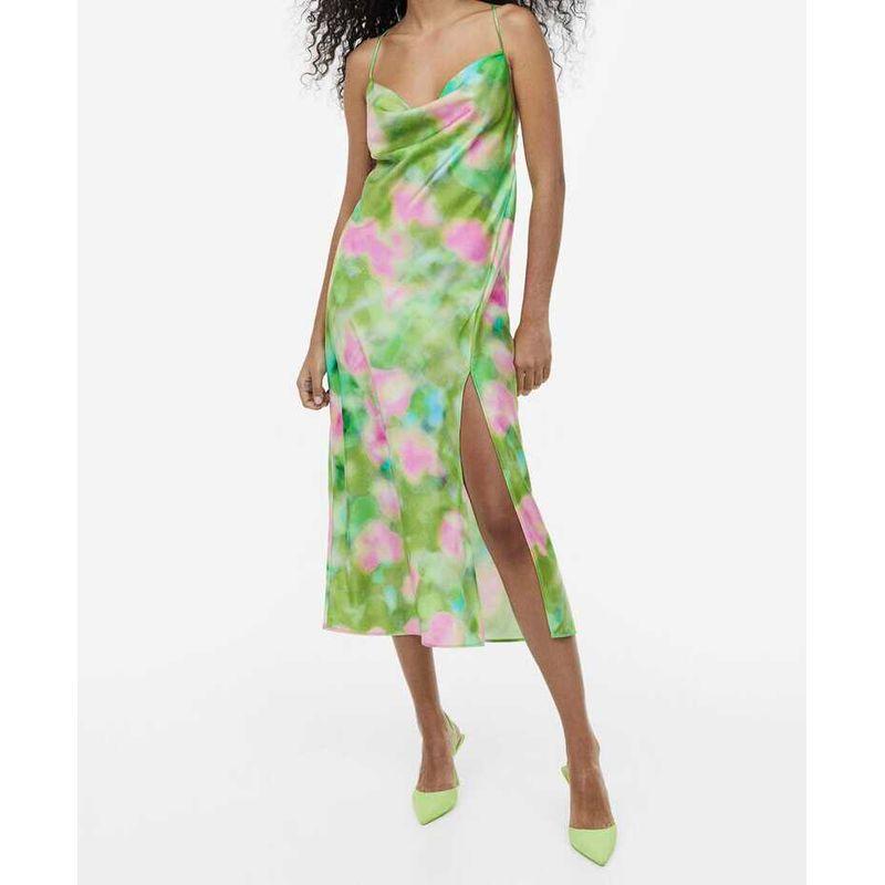 

Export H Home Exquisite Elegant Abstract Sling Open Back Pile Collar Fashion Minimalist Elegance Stylish Easiest for Match Dress Abstract Green 2XL