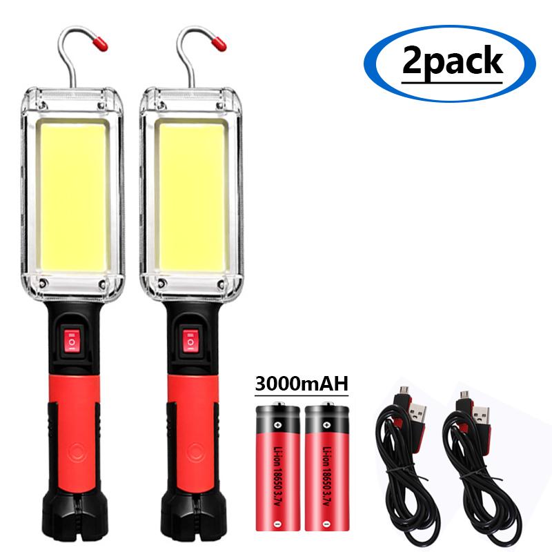 Camping Tent Work Maintenance Lantern Light with Magnet Hook 2-Pack 800 Watt Powerful Flashlight USB Rechargeable COB Work Light