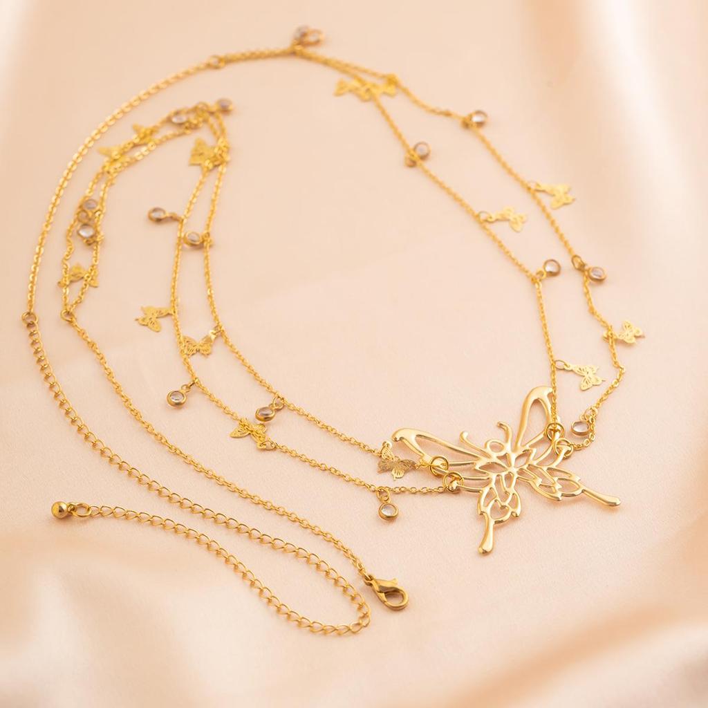 Ingemark Boho Sexy Hollow Butterfly Waist Belly Belt Chain for Women Summer Bikini Crystal Tassel Pendant Link Body Jewelry Gift