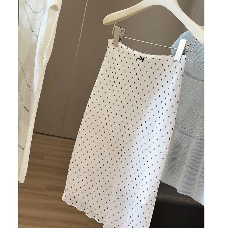Women's Polka Dot Midi Skirt High Waist Slim Straight A Line Summer Thin Chiffon Skirt