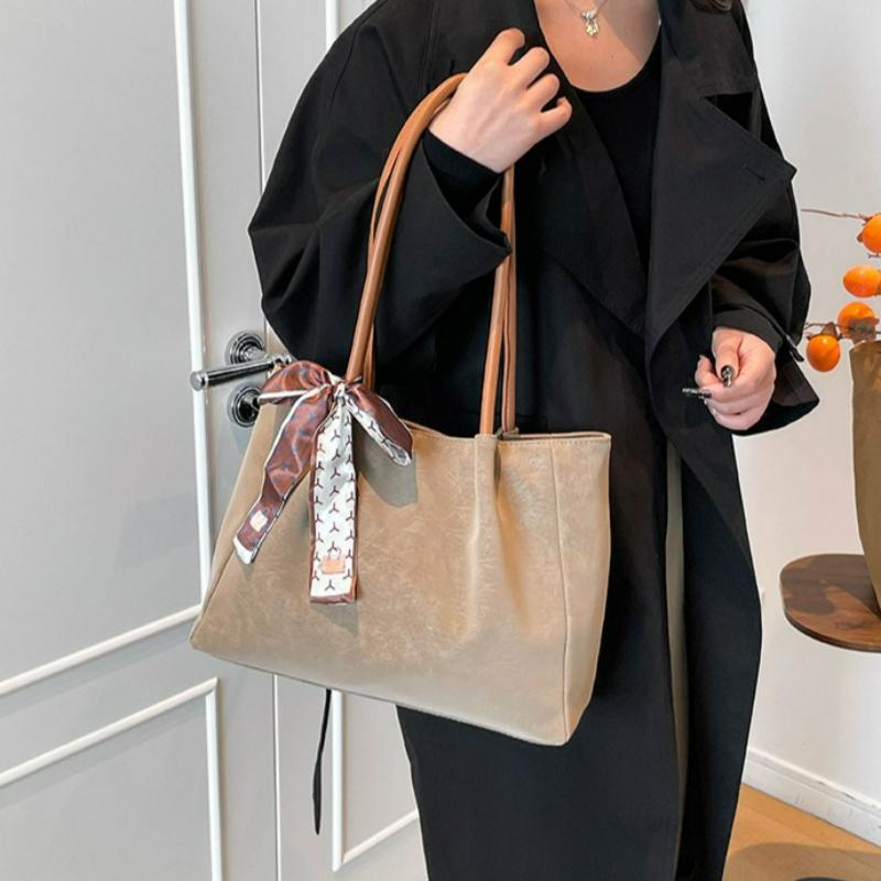 Women Comfortable Simple Shoulder Bag Large Capacity  Versatile Texture Storage Bags Fashiable Commuter Handle Bag with Scarf